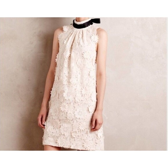 Erin Fetherston Ivory Floral 3D Appliqué Sleeveless Dress Women’s Size 6 - Picture 4 of 8